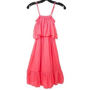 India Boutique Adjustable Strap One Size Above Knee Dress Coral Ruffle Hem NEW
